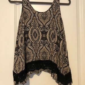 Black and Tan paisley print tank with lace